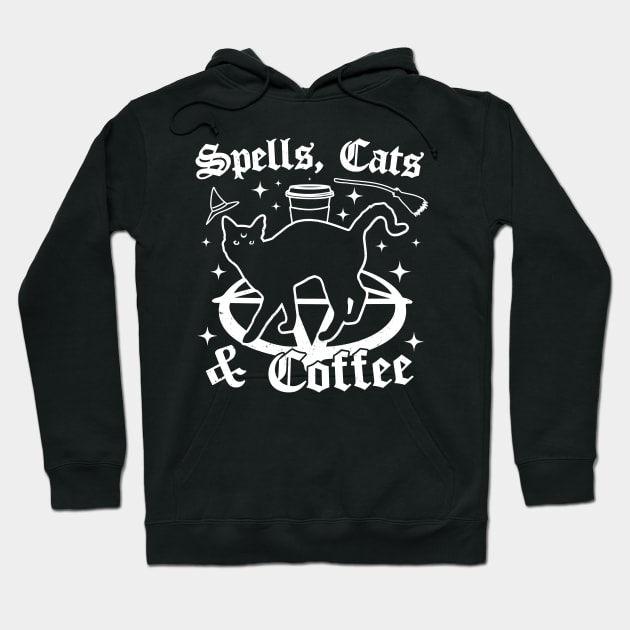 Spells Cats and Coffee - Gothic Pastel Goth Cat Lover Witch Hoodie by OrangeMonkeyArt